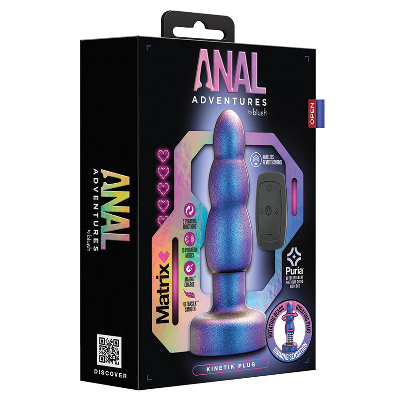 Blush Anal Adventures Matrix Kinetik Plug: Progressing Size With Gyrating Shaft & Rotating Rimmer in Space Age Blue Made from Pure Puria Silicone & IPX7 Waterproof