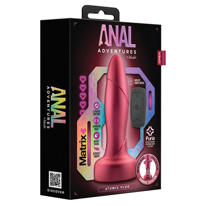 Blush Anal Adventures Matrix Atomic Plug: Tapered Tip With Gyrating Shaft & Rotating Rimmer in Martian Wine Made from Pure Puria Silicone & IPX7 Waterproof