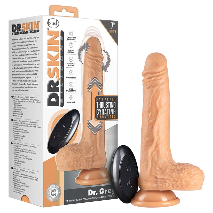 Dr-Skin-Silicone-Dr-Grey-Vanilla-7.75-Inch-Long-Rechargeable-Thrusting-Vibrating-Dildo-With-Suction-Cup-Base