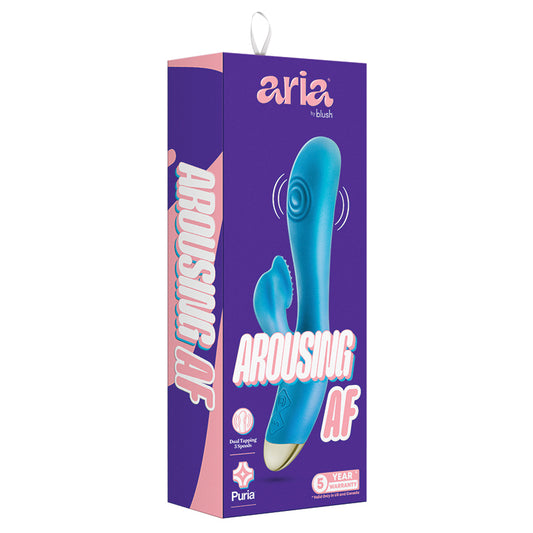 Blush Aria  Arousing AF: 8 Inch Textured Dual Pulsing Clitoral Vibrator in Blue - Made with Smooth Ultrasilk Puria Silicone