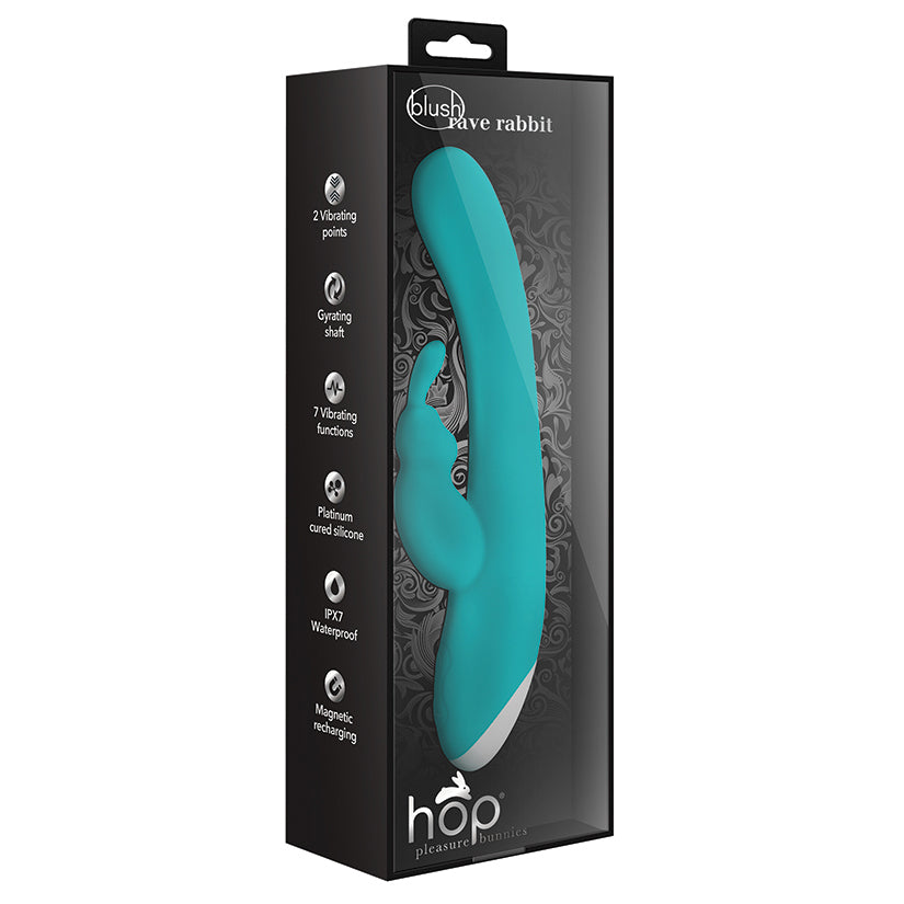 Hop-Rave-Rabbit-Plus-G-Spot-+-Clitorial-Stimulating-Aquamarine-8-Inch-Ultrasilk-Silicone-Rechargeable-Rabbit-Vibrator