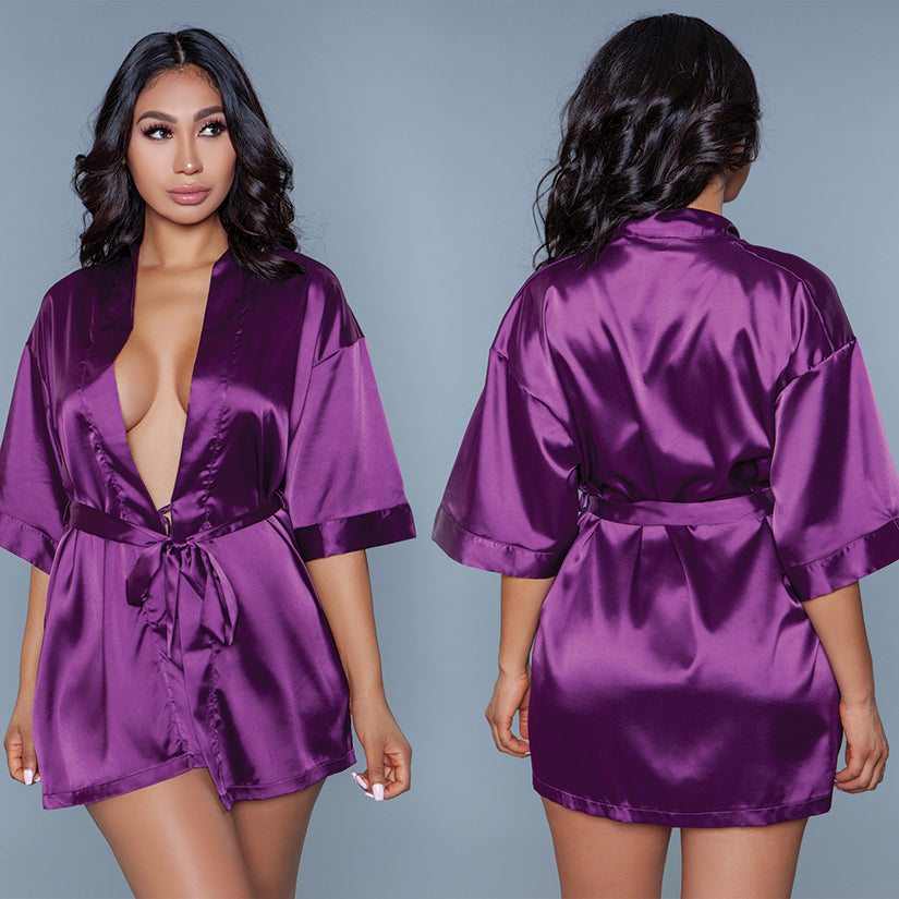 BeWicked Getting Ready Satin Robe - Purple Small