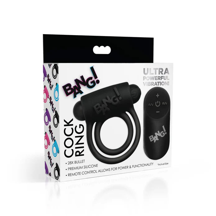 Bang! 28X Remote Control Vibrating Cock Ring and Bullet - Black