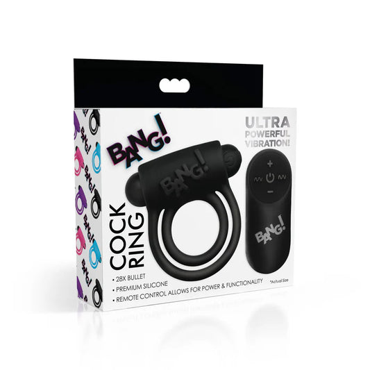 Bang! 28X Remote Control Vibrating Cock Ring and Bullet - Black