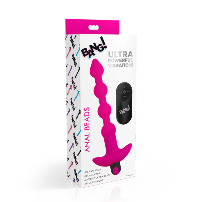 Bang! 28X Remote Control Vibrating Silicone Anal Beads - Pink
