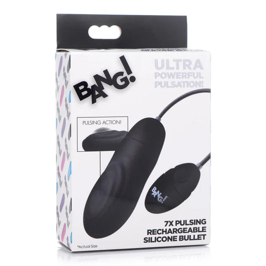 Bang! 7X Pulsing Rechargeable Silicone Bullet - Black