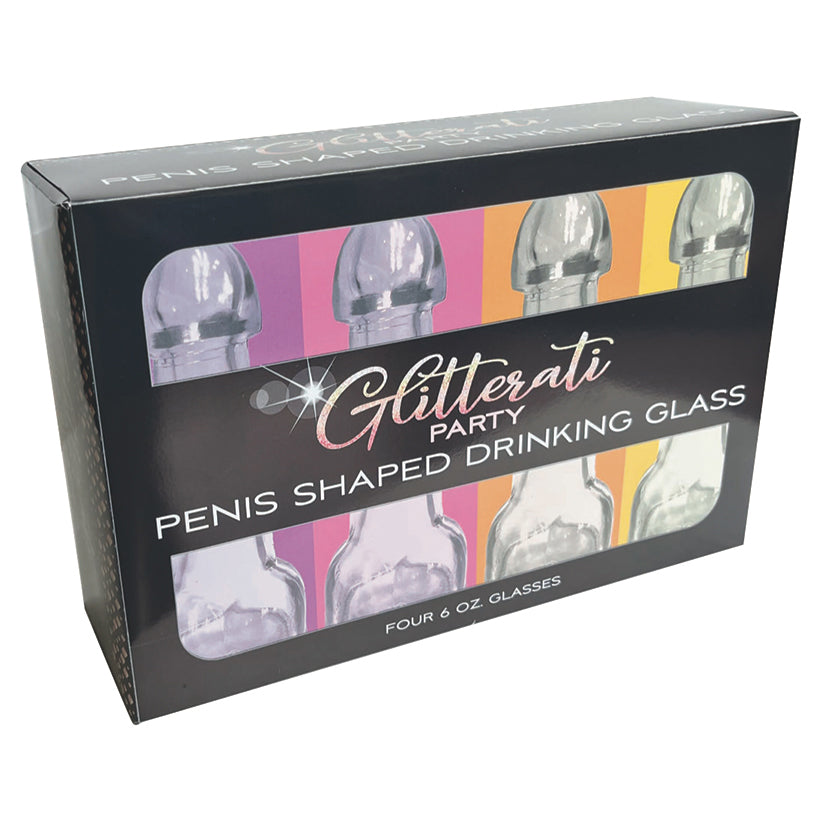 Glitterati Penis 6oz Drinking Glass - Set of 4
