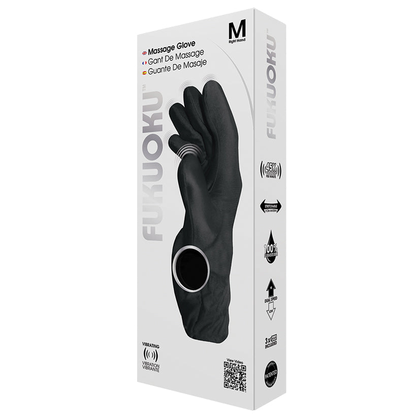 Fukuoku Five Finger Vibrating Massage Glove - Black Right Hand