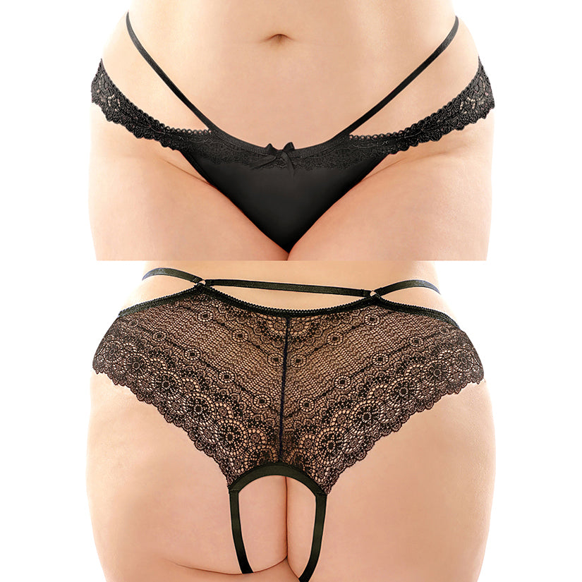 Fantasy Lingerie Posey Crotchless Panty - Black Queen