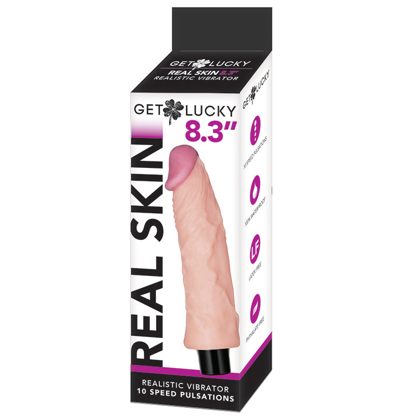Get Lucky Real Skin Vibrating Dildo - Tan 8.3"