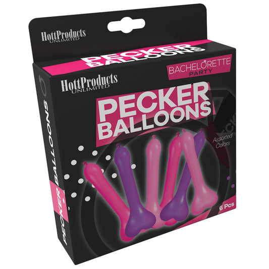 Bachelorette Party Pecker Party Balloons - Assorted Colors (6 Pack)