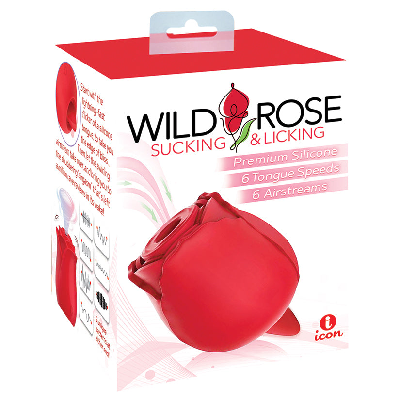 Icon Brands - Wild Rose & Tongue Rechargeable Silicone Suction and Licking Vibrator