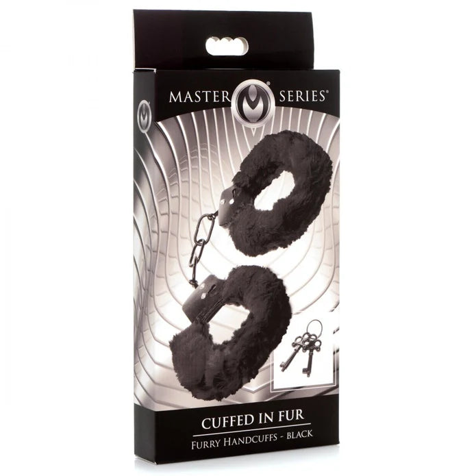 Master Series Cuffed In Fur Furry Handcuffs - Black
