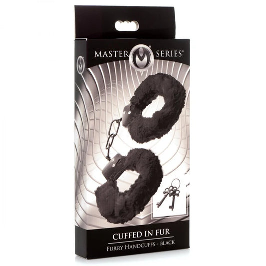 Master Series Cuffed In Fur Furry Handcuffs - Black