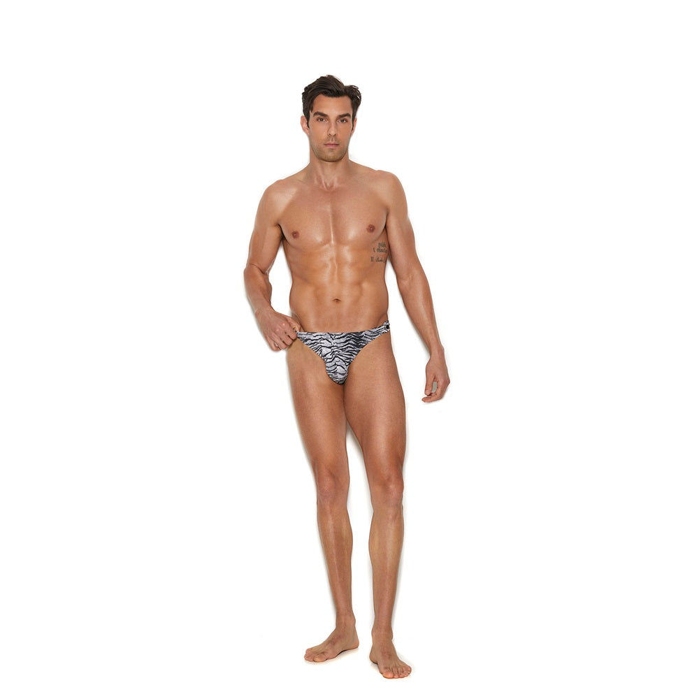 Elegant Moments Men's Snap Closure Thong - Zebra Large/Extra Large