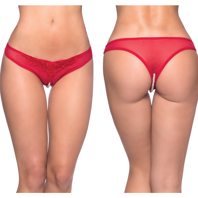 Oh La La Cheri Paradise Lace Pearl Thong - Red O/S