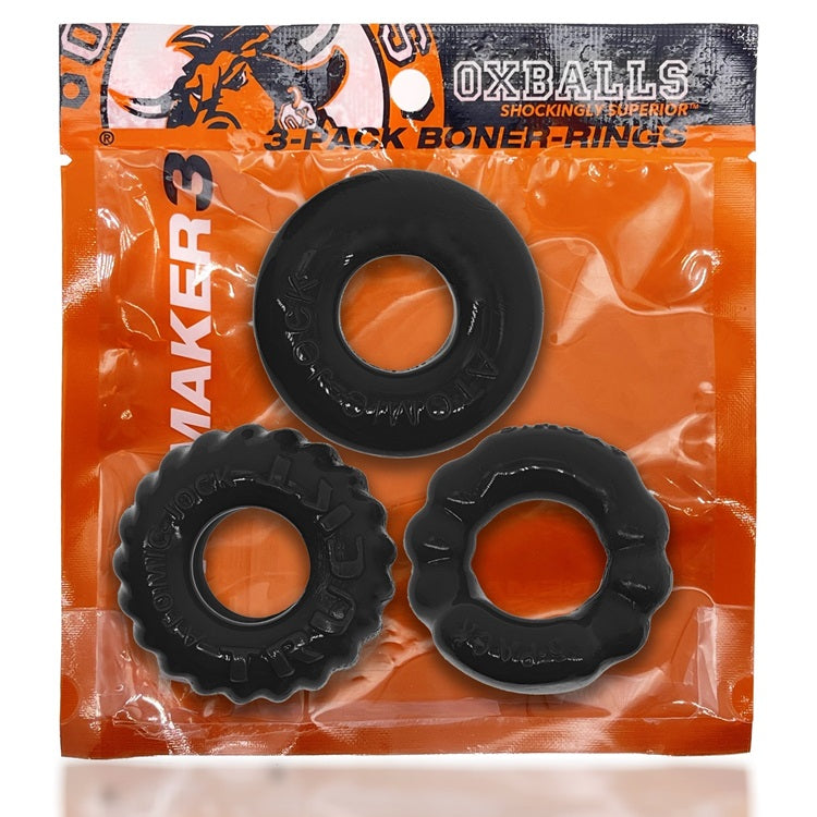 OxBalls Bonemaker Cockring Set - Black (3 Pack)