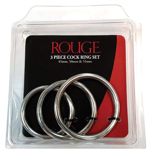 Rouge 3 Piece Stainless Steel Cock Ring Set - Silver