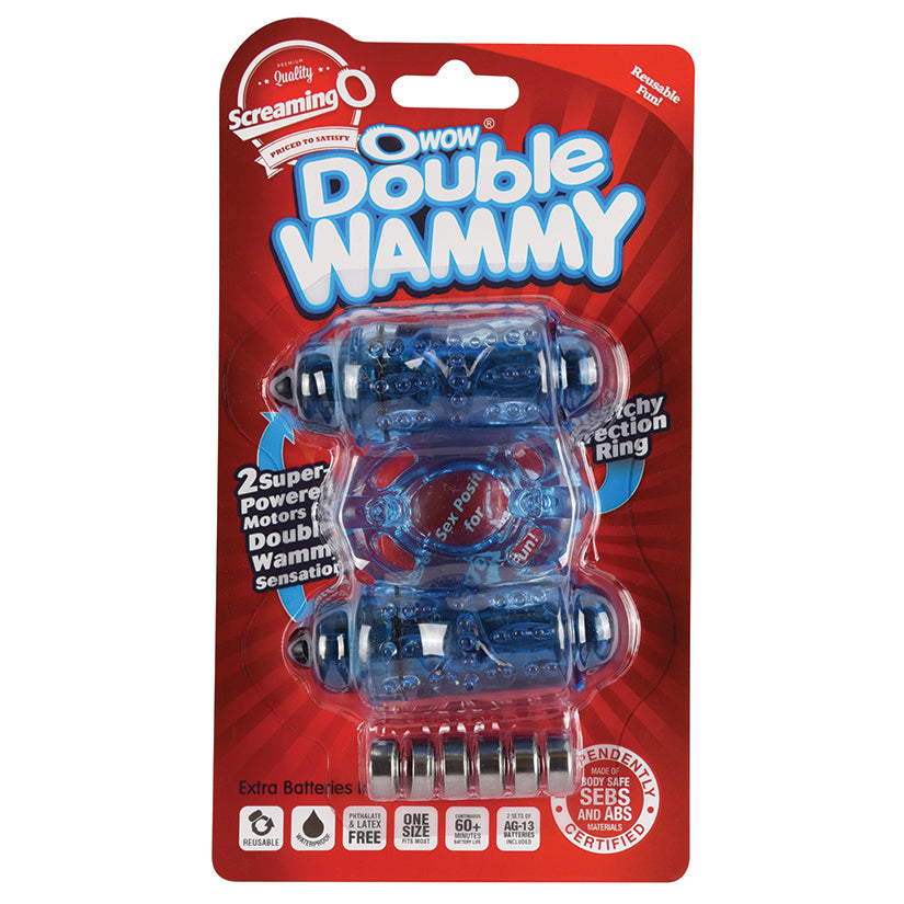 Screaming O O Wow Double Wammy Vibrating Ring - Blue