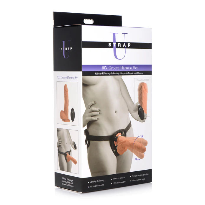 Strap U 10X Groove Harness with Vibrating and Rotating Dildo