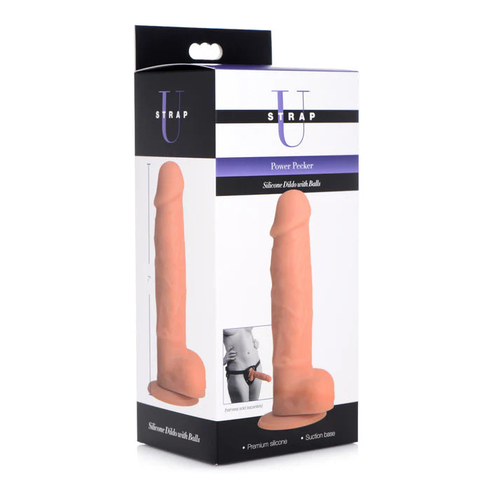 Strap U Power Pecker 7 Inch Silicone Dildo with Balls - Light