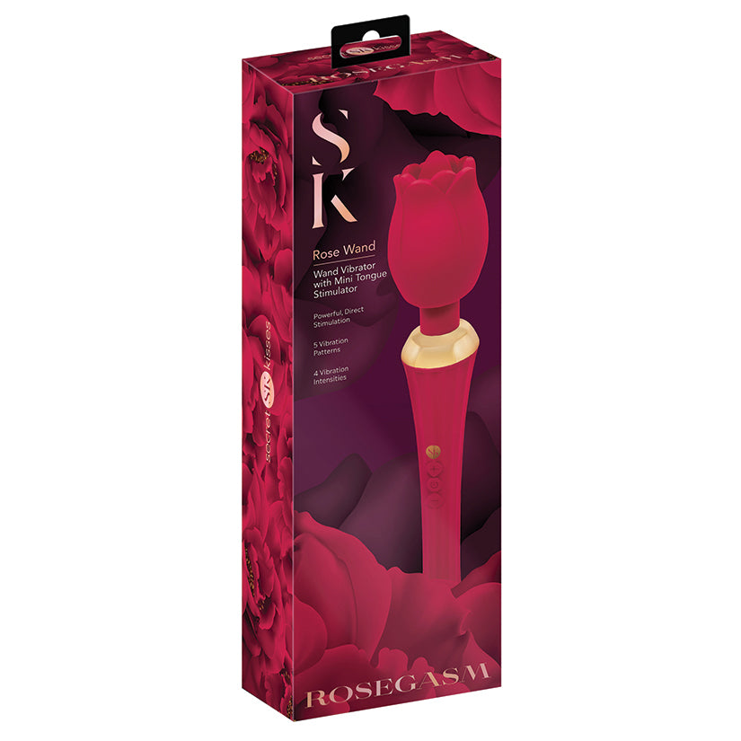 Secret Kisses Rosegasm Rose Wand Vibrator with Mini Tongue Stimulator