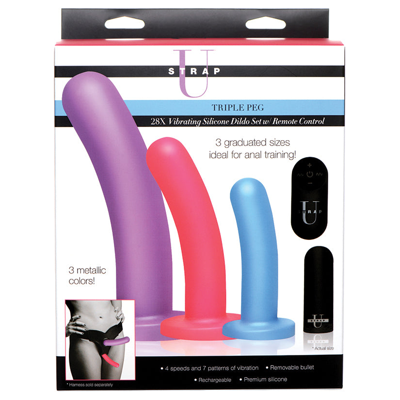 Strap-U-Triple-Peg-28X-Vibrating-Silicone-Dildo-Set-with-Remote