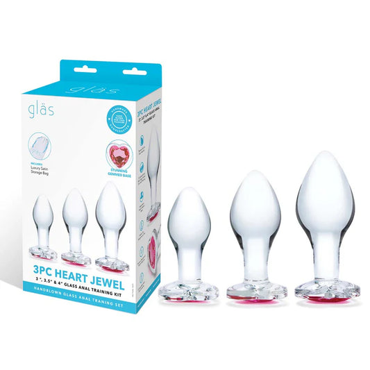 3-Piece Heart Jewel Glass Anal Training Kit