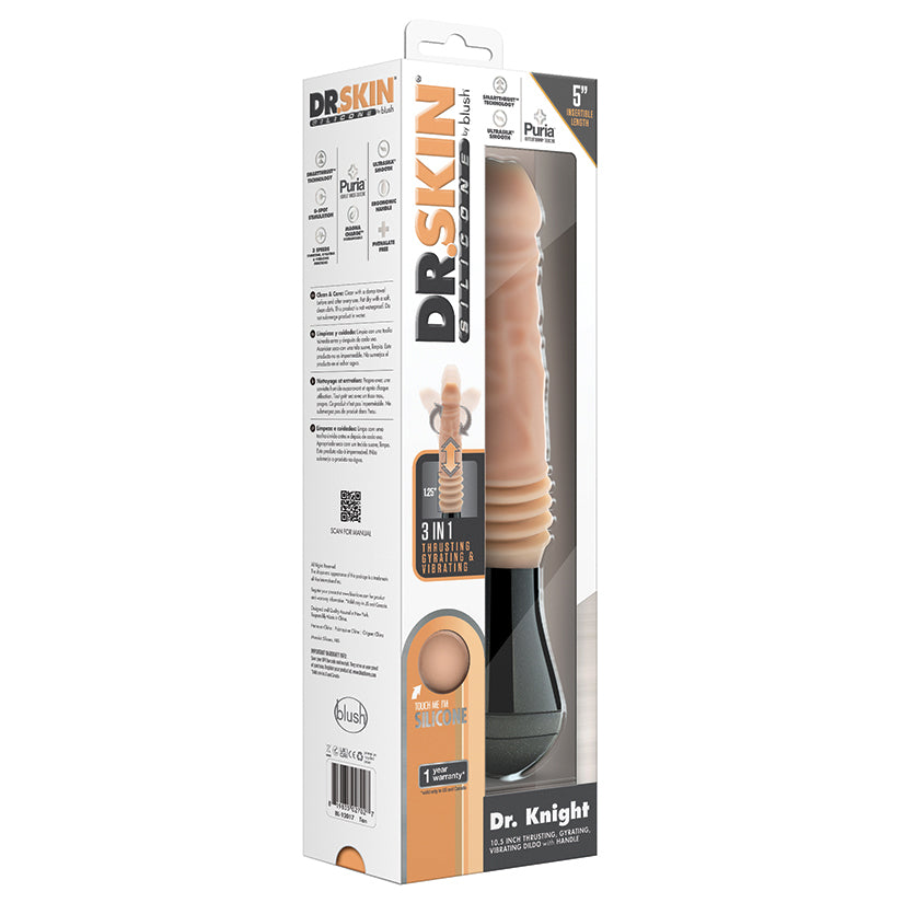 Blush Dr. Skin Silicone Dr. Knight Large 10.5 Inch Vibrating, Gyrating And Thrusting Dildo in Beige - Made With Puria Platinum Cured Silicone
