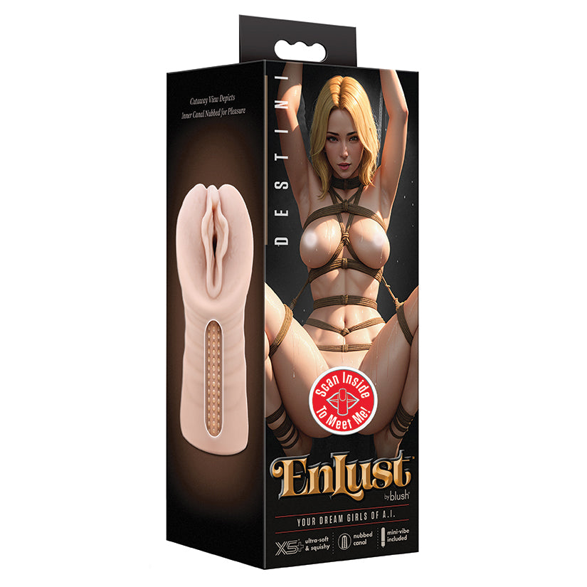 Blush Enlust Destini Vibrating AI Male Masturbator Tight & Nubbed Canal With Vibrating Bullet - Made With X5 Plus Ultra Soft Realistic Vaginal Feel - Beige