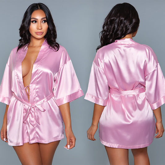BeWicked Getting Ready Satin Robe - Pink 1X