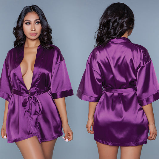 BeWicked Getting Ready Satin Robe - Purple Large