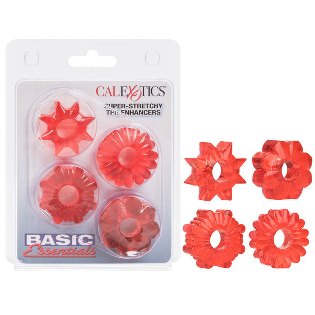 Basic Essentials Super-Stretchy TPR Enhancers - Red (4 Pack)