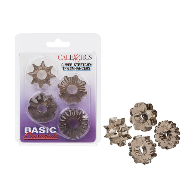 Basic Essentials Super-Stretchy TPR Enhancers - Smoke (4 Pack)