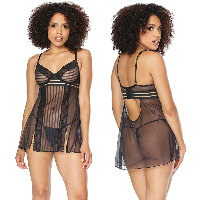 Coquette-Babydoll-&-G-String-Set-Black-Large