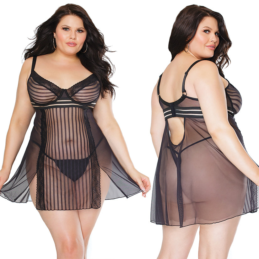 Coquette-Babydoll-&-G-String-Set-Black-3X-4X