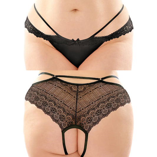 Fantasy Lingerie Posey Crotchless Panty - Black Queen