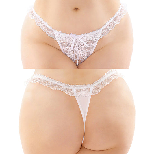 Fantasy Lingerie Flora Lace Crotchless Pearl Thong - White Queen