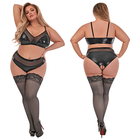 Magic Silk Bralette & Crotchless High Waist Panty - Black QUEEN