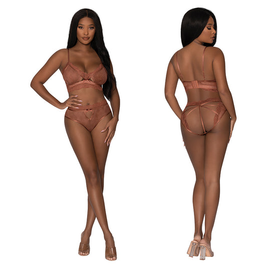 Magic Silk Bralette & Open Back G-Panty - Brown L/XL