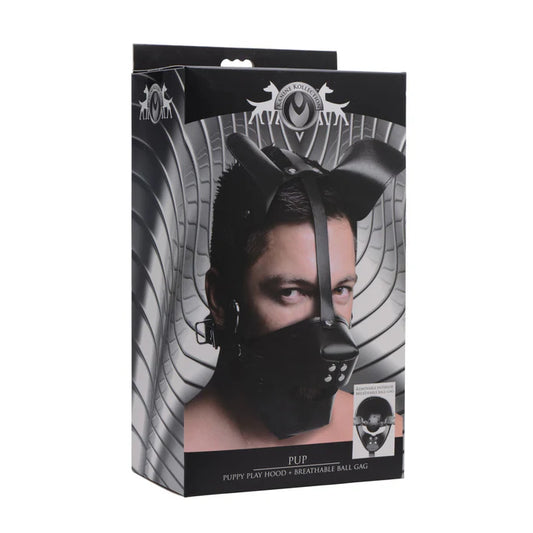 Master Series Pup Puppy Play Hood and Breathable Ball Gag