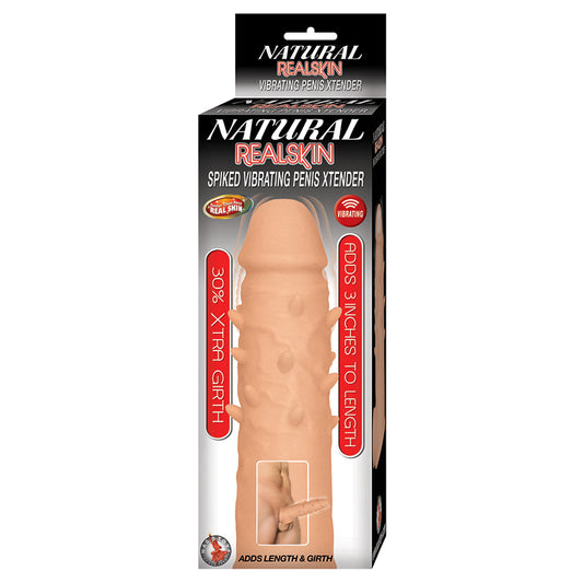 Natural-Realskin-Spiked-Vibrating-Penis-Xtender-White