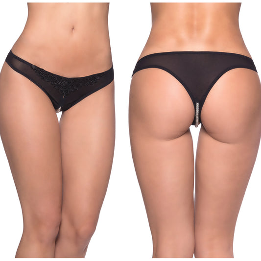 Oh La La Cheri Paradise Lace Pearl Thong - Black O/S
