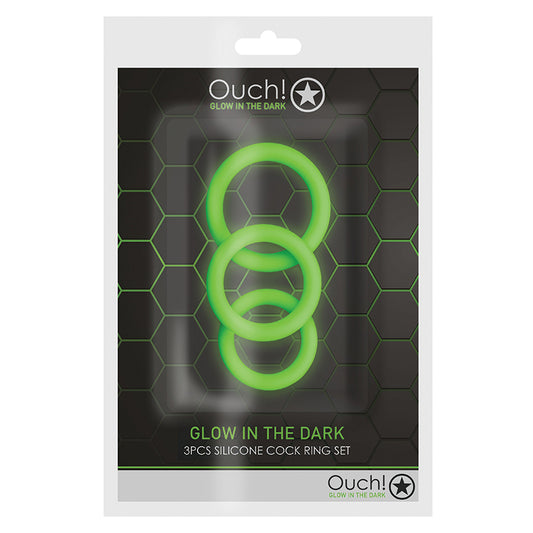Ouch! Cock Ring Set - Glow in the Dark (3 Pack)