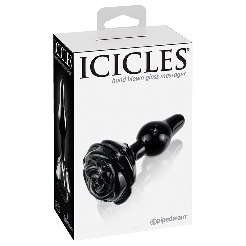 Icicles-No-77-Hand-Blown-Glass-Massager-Rose-Shaped-Plug-Black