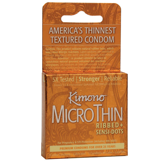 Kimono MicroThin Ribbed SensiDots Condoms (3 Pack)