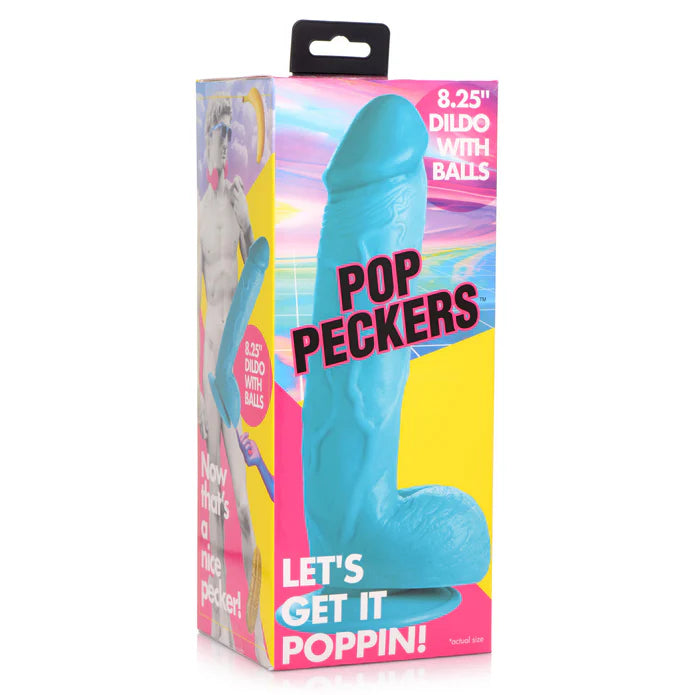 Pop Peckers 8.25 Inch Dildo with Balls - Blue
