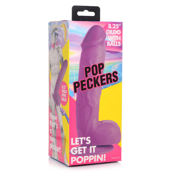 Pop Peckers 8.25 Inch Dildo with Balls - Purple
