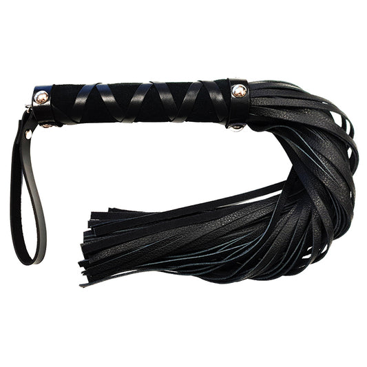 Rouge Short Leather Flogger With Studs - Black