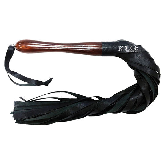 Rouge Leather Flogger with Wooden Handle - Black